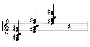 Sheet music of D 69#11 in three octaves